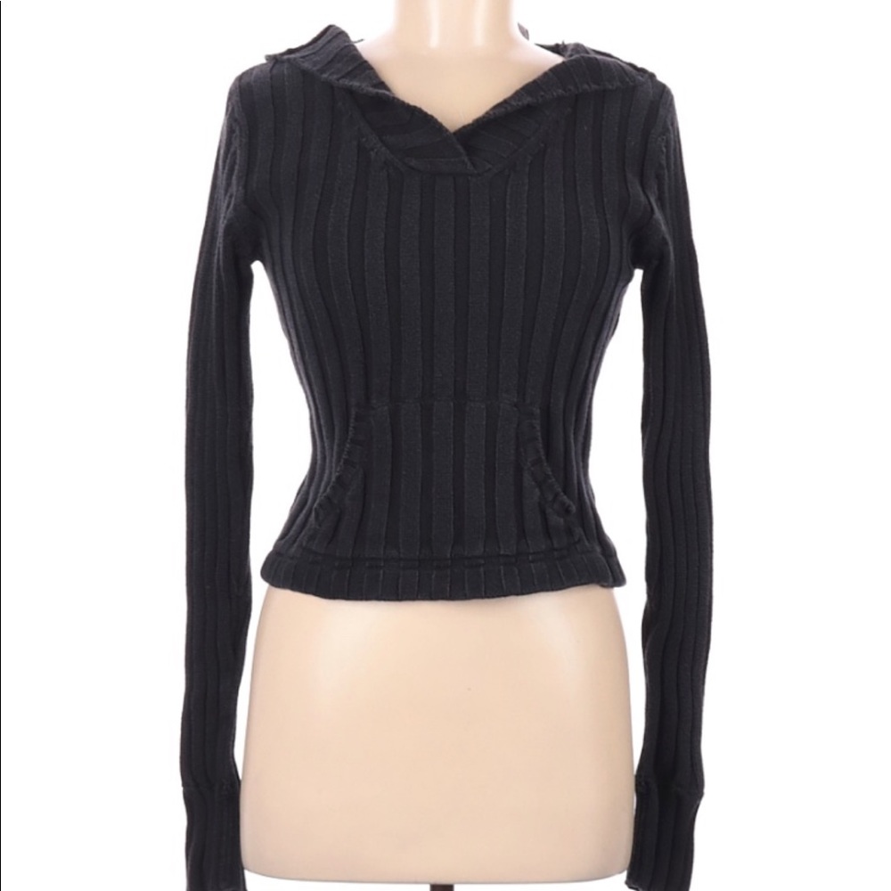 4/$25 Black Ribbed Hooded Sweater Sweatshirt